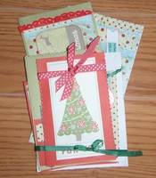 Christmas cards and tag set - Green & Red
